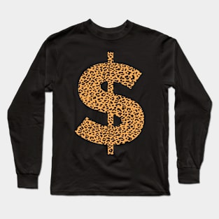 Leopard Print Dollar Sign Funny Graphic For Women, Teens & Girls Long Sleeve T-Shirt